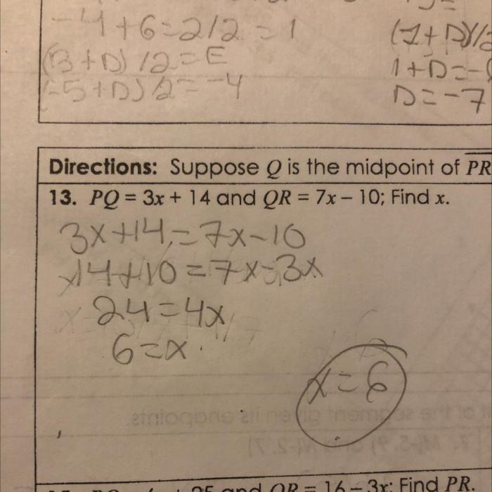 Pq 2x 1 and qr 5x 44 find pq