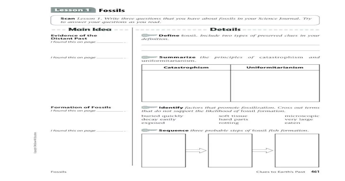 Fossils clues to the past answer key