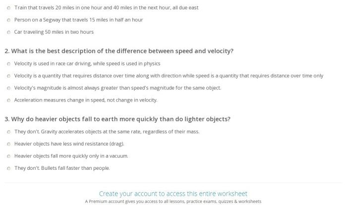 Speed and velocity calculations worksheet