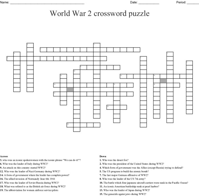 World war 2 review crossword puzzle